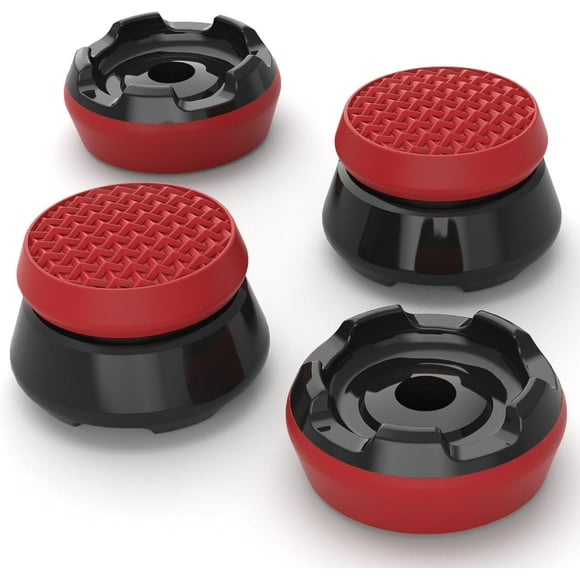 TRAHOO-PlayVital Thumbs Pro Armor Thumbstick Extender for Xbox Core, for Xbox Series X/S Controller, Joystick Caps Grip for Xbox One Controller - 2 High Raise and 2 Mid Raise Dome - Scarlet Red & Bla