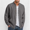 thumbnail image 4 of XuJwPNcy Men Long Sleeve Linen Shirts Casual Mock Neck Button down Tops Fall Beach Vacation Shirts(Gray,3X-Large), 4 of 7