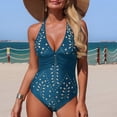 thumbnail image 2 of BOBOGOJP Women Sexy One Piece Swimsuit V Neck Tummy Control Bathing Suits Hollow Monikini Swimwear Blue for Size M, 2 of 7