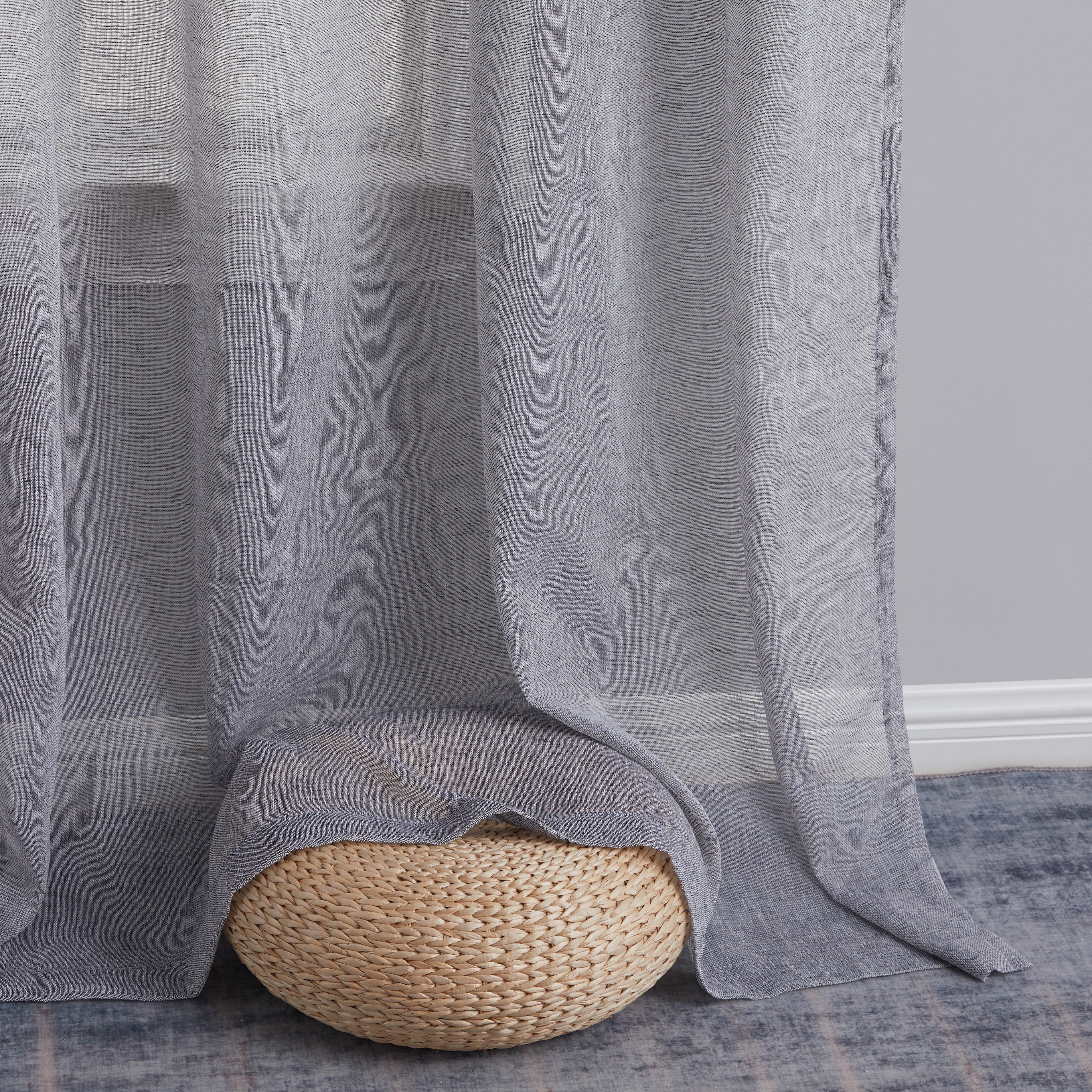 THD Zoey Faux Linen Textured Semi Sheer Window Rod Pocket Thick Curtains Drapery Panels, 2 Panels