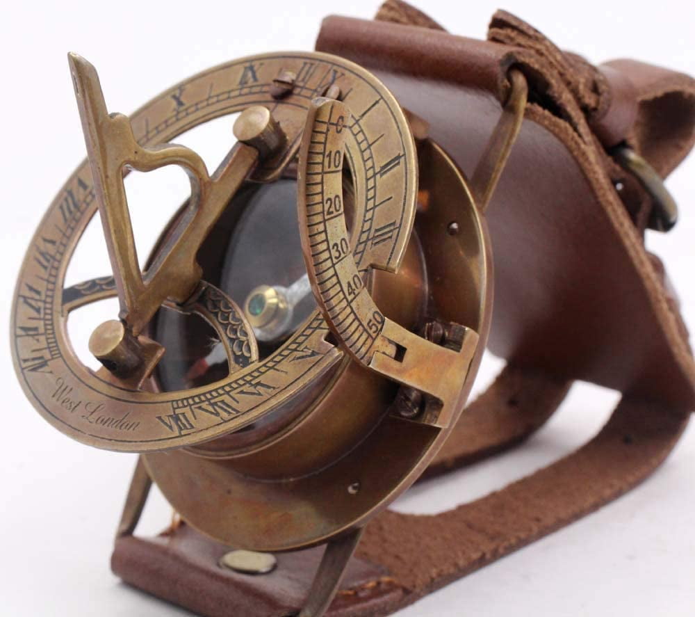 Rii Brand Brass Antique Color Wrist Band Working Sundial Compass