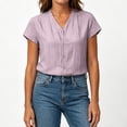 thumbnail image 5 of Tqcoqu Womens Cotton Linen Button Down Shirts,Casual Short Sleeve Solid Summer Blouses Tops with Pocket,Purple Women's M-XXXL, 5 of 7
