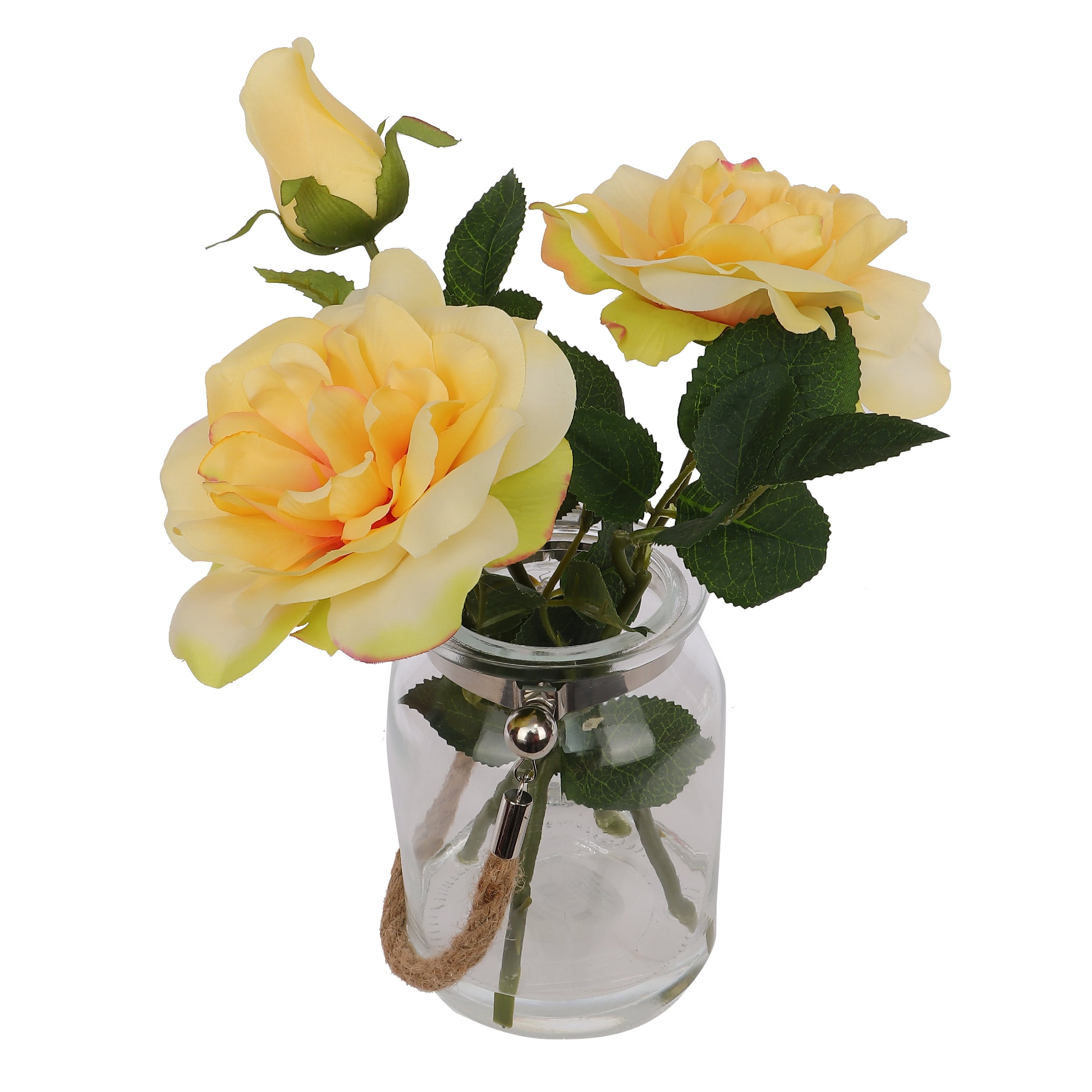 Mainstays 12" Yellow Camelia in Clear Glass Jar - Everyday / Greenery / Artificial Flowers