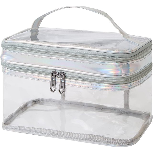 Neceser de maquillaje transparente, neceser de viaje para mujer, neceser impermeable para cosméticos, neceser bonito de maquillaje, neceser rosa de viaje de doble capa MFZFUKR CRMR-ST32-3