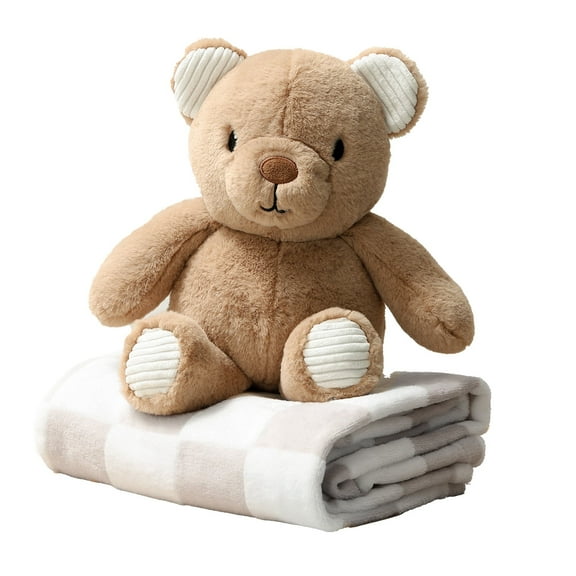 The Peanutshell Benny Brown Teddy Bear Plush Blanket Gift Set with Baby Blanket & Stuffed Animal, 2-Piece