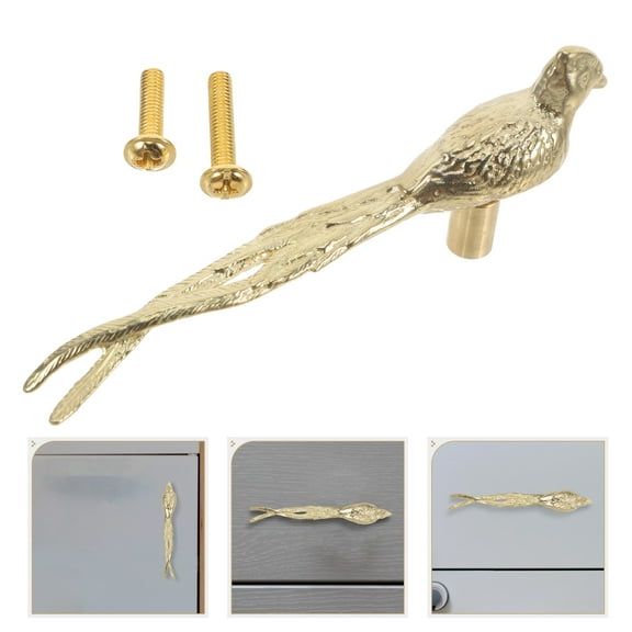 Amosfun Chinese Cabinet Door Handle Brass Hardware Golden 1Pack