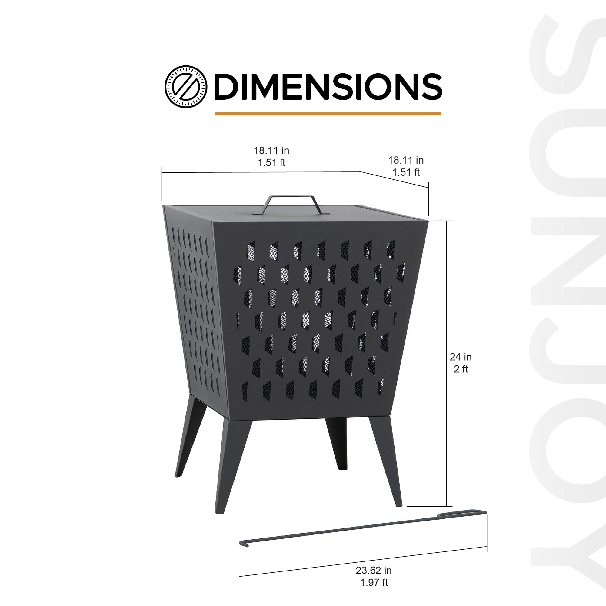 Sunjoy 18 in. Hartefeld Fire Pit, Steel Outdoor Patio Fire Pit Wood Burning Backyard Fire Pit with PVC Cover and Fire Poker
