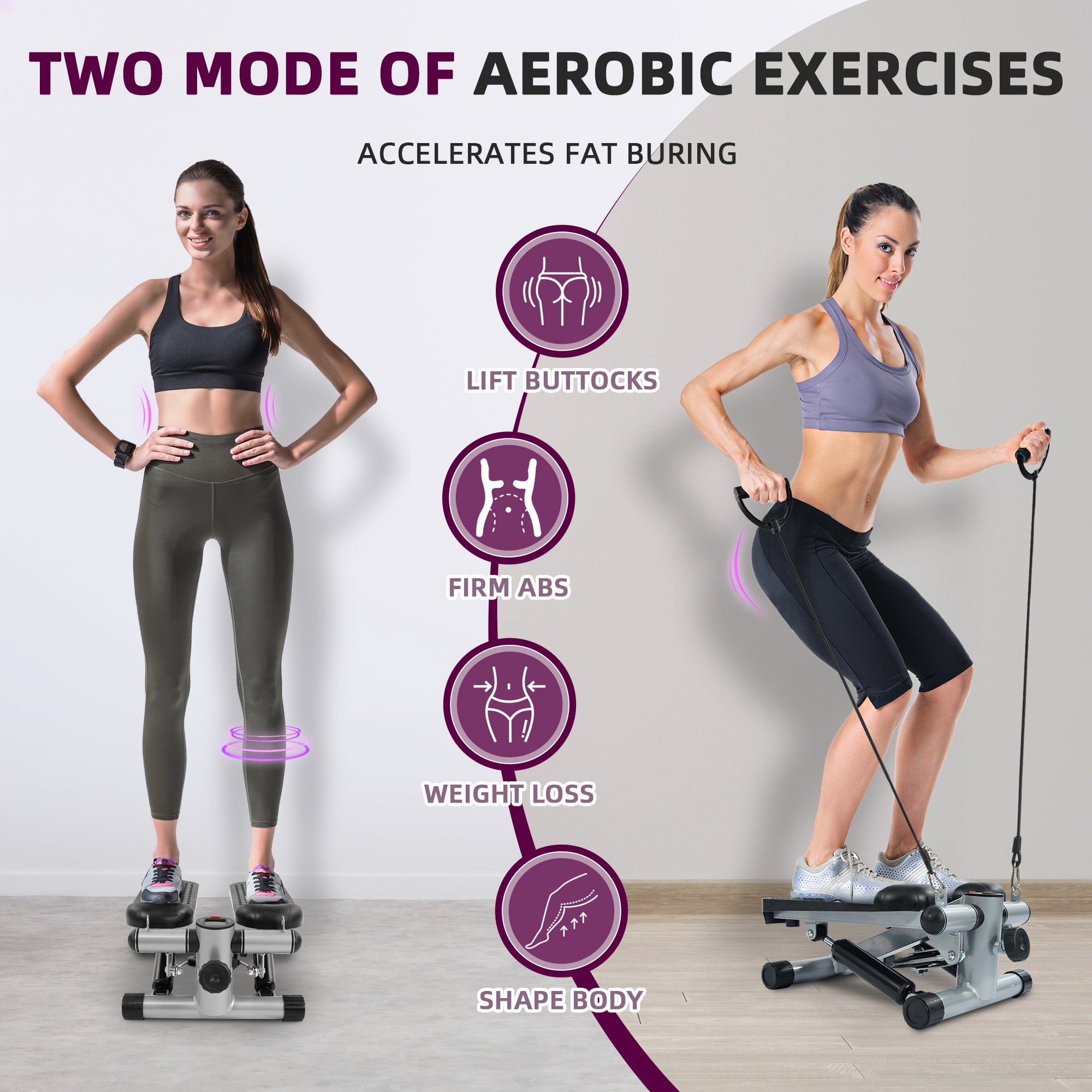 Signature Fitness Mini Stepper with Resistance Bands, Compact Stair Stepper for Full Body Workout