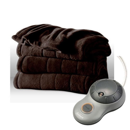 Sunbeam Heated Electric Blanket Microplush Twin Size Walnut Brown