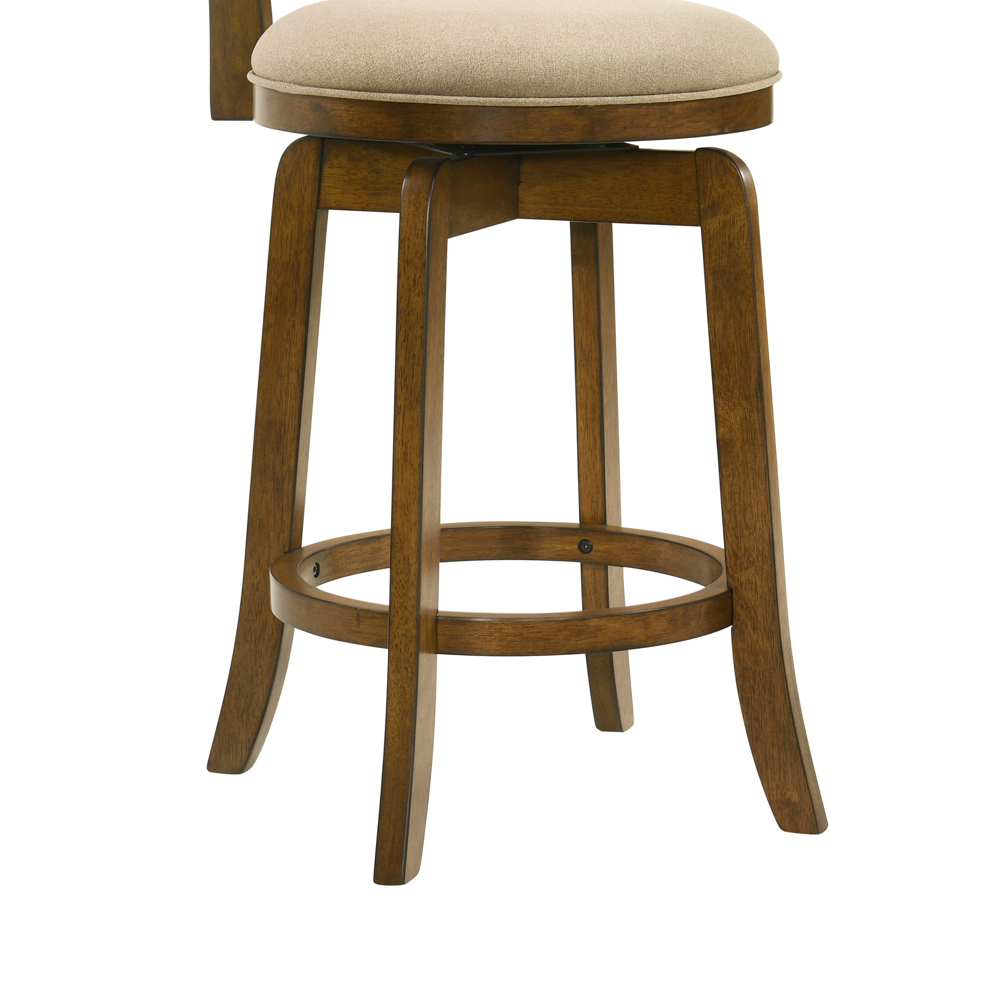 Wren Modern Farmhouse Swivel Wood Counter Height Kitchen Bar Stool in Sepia Brown Finish with Light Scone Fabric Upholstered Seat - Set of 4