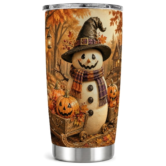 Vintage Snowman Tumbler 20oz, Autumn Tumbler, Stainless Steel Travel Cup