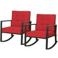 thumbnail image 1 of Gymax 2 Pcs Chaise Berçante d'Extérieur en Osier pour Patio, Fauteuil Simple en Rotin à Bascule avec Coussin Rouge, 1 of 10