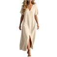 thumbnail image 5 of GUACER Women's Maxi Dress Casual V-Neck Short Sleeve Loose Flowy Long Dress with Pockets and Front Slit, Summer Beach Vacation Sundress, 5 of 8