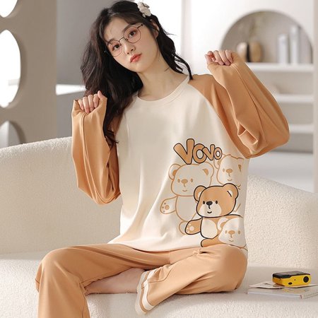 

CoCopeaunt 100% Cotton Women Pajama Set Spring Summer Sleepwear Long Cute Pijamas Girls Homewear Long Cartoon printing Home Clothes Pyjama
