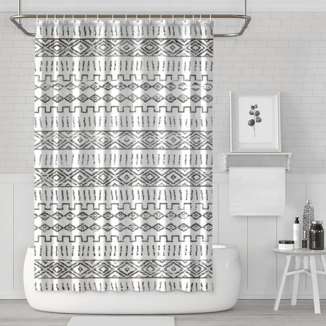 Rideaux de Douche Modernes à Rayures Verticales Géométriques (3) Réutilisables, Doublure de Douche Décorative en Polyester, Doublures de Rideaux avec Crochets en Plastique 72x72 Pouces