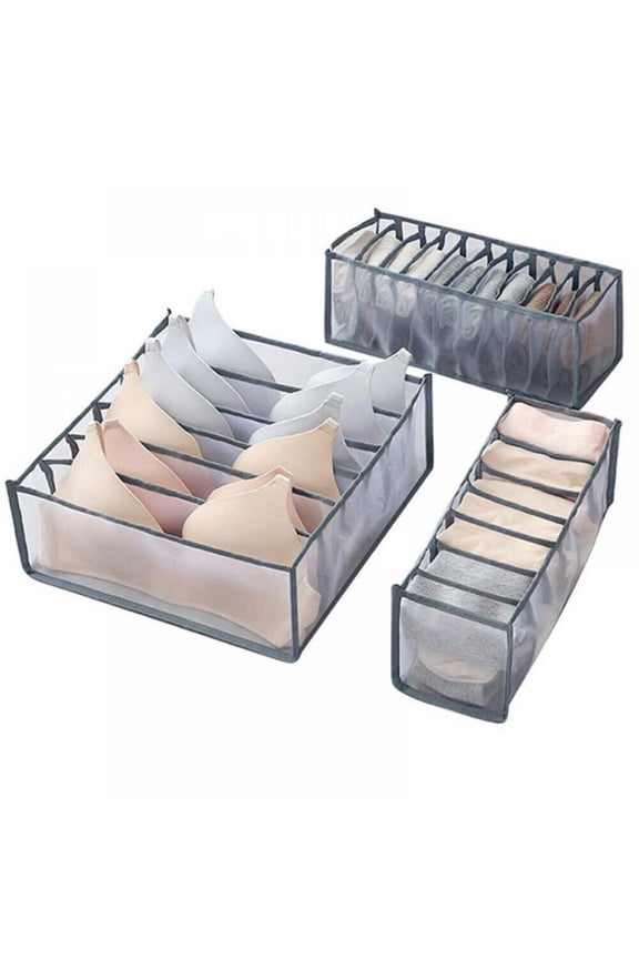 3 Pack Underwear Organizer, Foldable Bra Underwear Drawer Organizer Divider Bins for Underwear, Socks, Ties, Bras, Underwear Storage Compartment Box