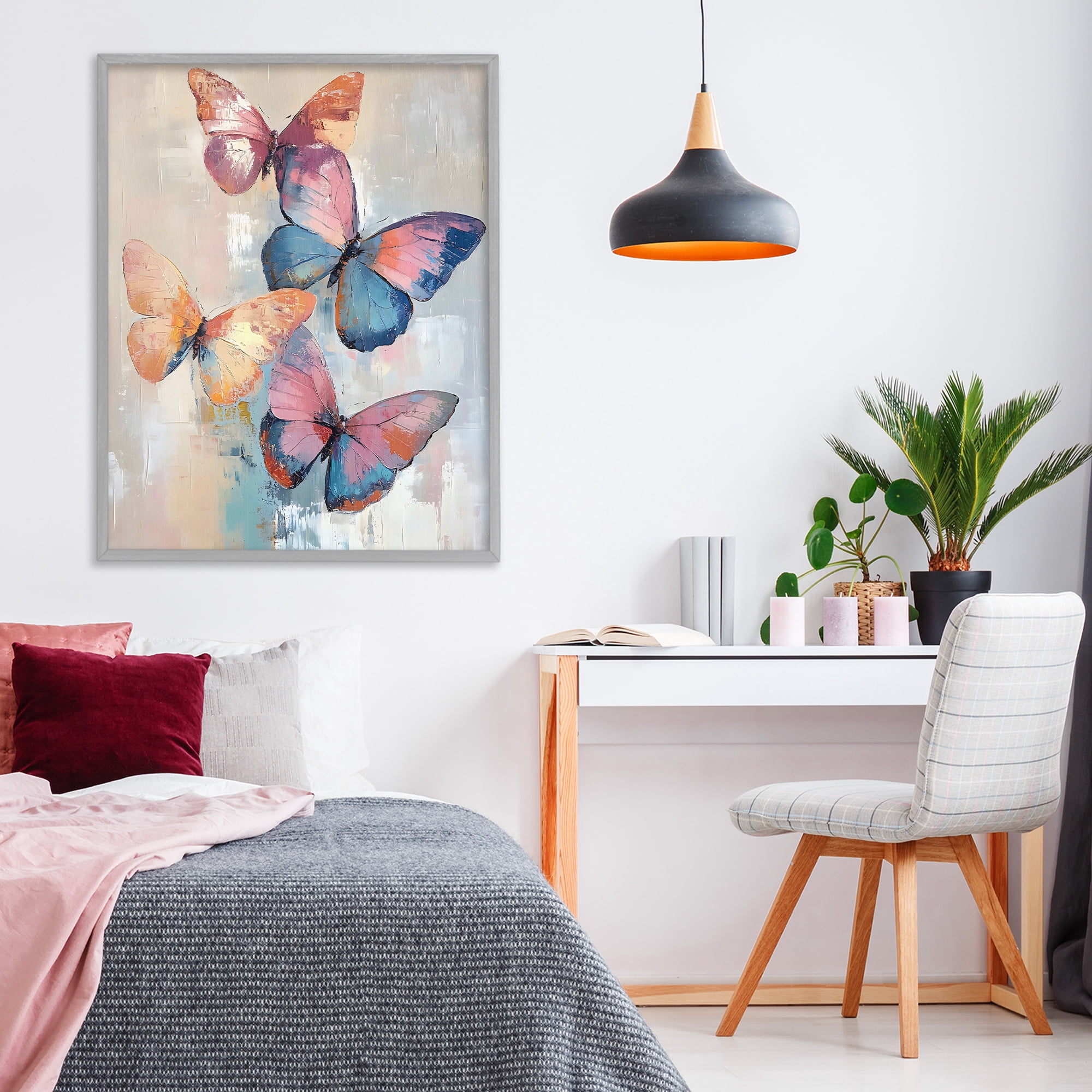 Stupell Industries Butterfly Beauty Abstraction Gray Framed Giclee Art, design by Creative Studio