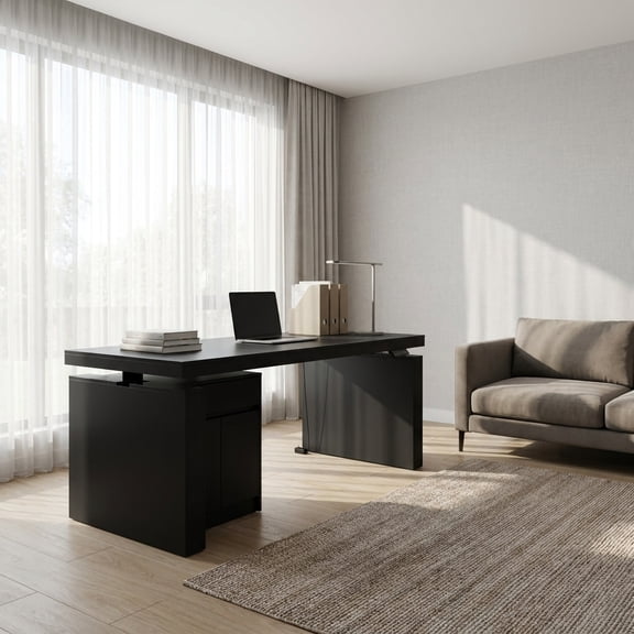 KULAGAGA Home Office Electric Standing Desk with Drawer and Cabinet, Height Adjustable Stand up Desk, 70.9" Computer Executive Corner Table, Black