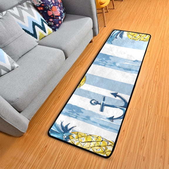 Anchor Pineapple Striped 72×24 inch Runner Rug Non-Slip Pads Ares Rugs Washable for Bedroom Bathroom Living Room