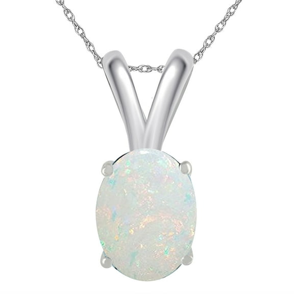 Maulijewels Engagement Necklace for Women 0.45 Carat Oval Opal Pendant Prong 14k White Gold|Silver Chain