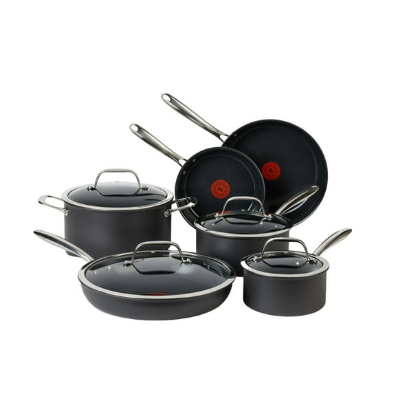 T-fal Hard Anodized with Ceramic Interior, 10 Piece Cookware Set, Black
