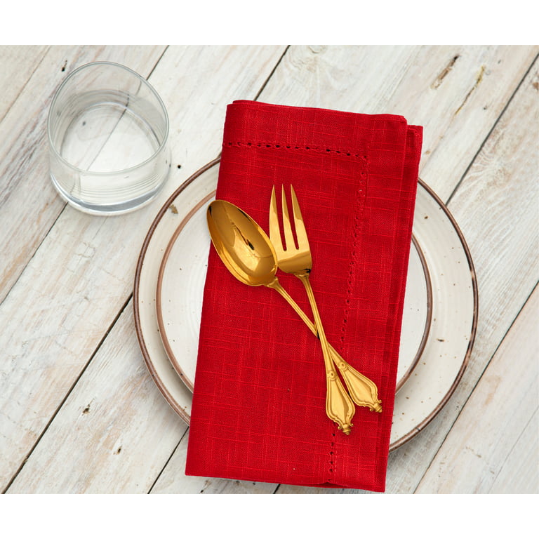 All Cotton and Linen Cloth Napkins, Red Christmas Napkins, Cotton Dinner  Napkins, Hemstitched Linen Napkins, Red Cloth Napkins, Wedding Table Napkins,  Set of 6 (18x18) 