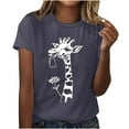 thumbnail image 2 of Elvqul Crewneck Tops for Women Spring Summer Blouses Pullover Plus Size Giraffe Print Dark Gray Womens Shirts Short Sleeve, 2 of 6