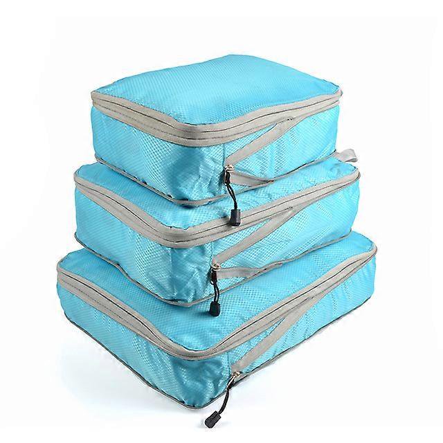Bolsa de almacenamiento de viaje, cubos de embalaje comprimibles, maleta de viaje plegable, impermeable, de nailon, portátil, con bolso, organizador de equipaje, azul