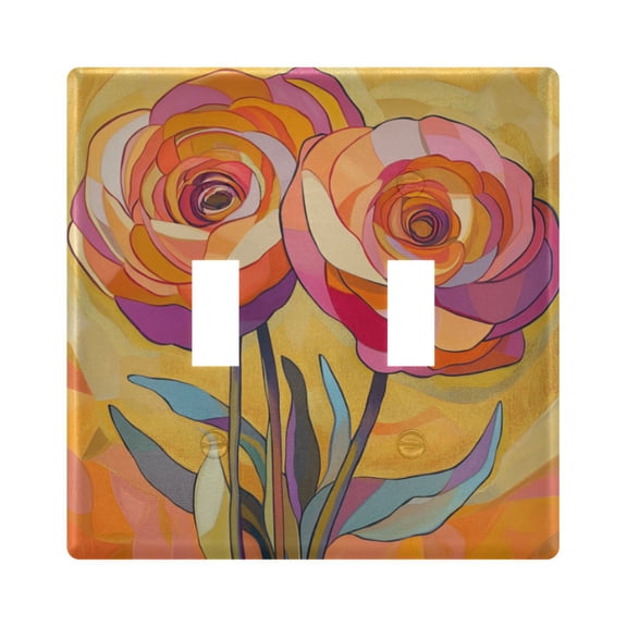 Yayeee Toggle Light Switch Wall Plate 2-Gang 4.56"x4.48" Decorative Outlet Cover, Purple Abstract Floral