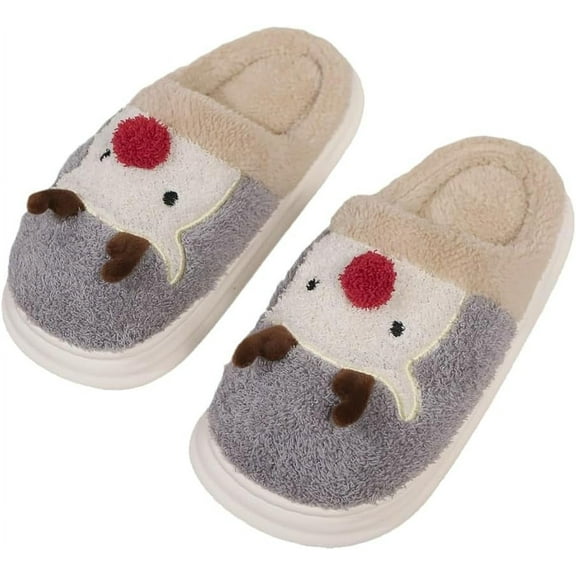 Christmas Slippers for Women Cute Fuzzy Reindeer House Slippers Animal Bedroom Slippers Cozy Indoor Slippers Outdoor Shoes