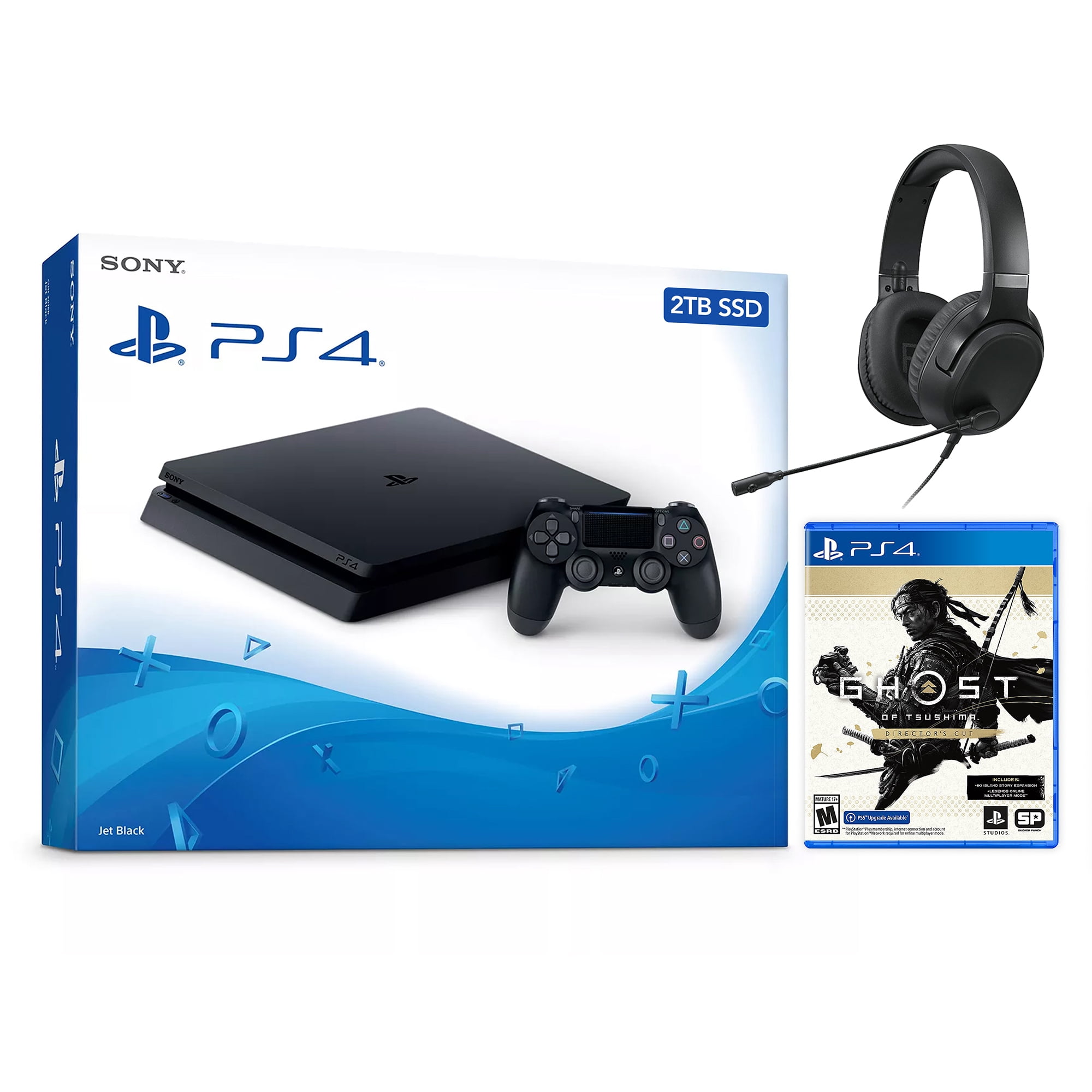 rundvlees hetzelfde overzien Sony PlayStation 4 Slim Ghost of Tsushima Bundle 500GB PS4 Gaming Console,  Jet Black, with Mytrix Chat Headset - Walmart.com