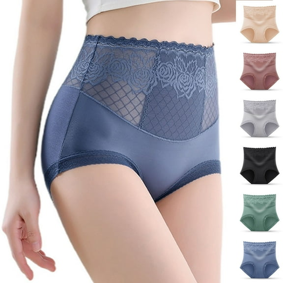 Akafmk Plus Size Underwear for Women High Waisted Lace Briefs Solid Color Lace Flower High Elasticity Abdomen Lift Buttocks Briefs Comfortable Breathable Underwear Panties, Sizes M-3XL