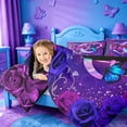 thumbnail image 3 of meiyoeat Purple Flower Monogram C Full Size Comforter Sets,Cute Butterfly Neon Letter Design Bedding Comforter Set For Girl,Black Reversible,3-Piece,1 Comforter and 2 Pillowcases, 3 of 7