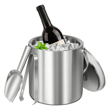 NewHome 3L Double-Wall Stainless Steel Ice Bucket with Lid, Scoop & Strainer – Insulated Ice Holder for Parties, Wine, Beer & Cocktails
