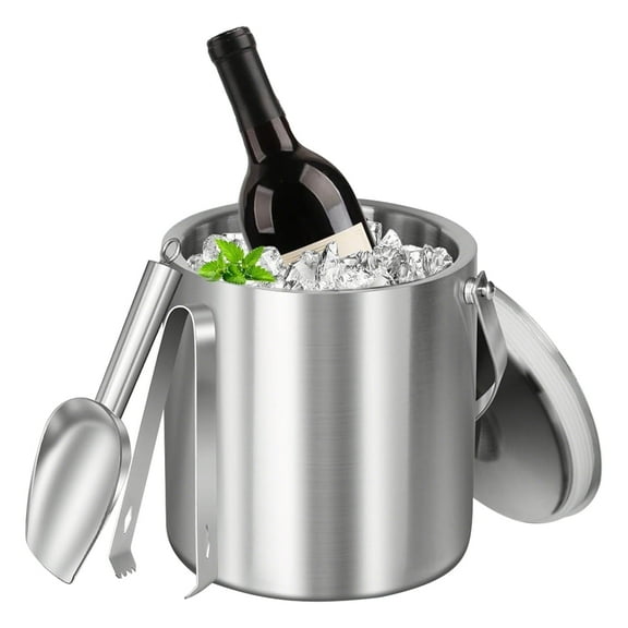 NewHome 3L Double-Wall Stainless Steel Ice Bucket with Lid, Scoop & Strainer – Insulated Ice Holder for Parties, Wine, Beer & Cocktails