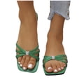 thumbnail image 4 of Women's Flat Sandals Summer Comfortable Square Open Toe Slip On Leather Slide Sandals Green 7, 4 of 7