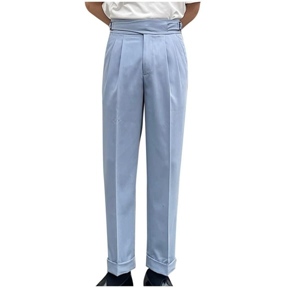 SSAAVKUY Men's Classic Fit Fashion Stylish Cotton Stretch Pants-Pleated (Regular and Big & Tall) Suit Tweed Pants Blue 6
