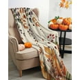 thumbnail image 3 of Thanksgiving Flannel Blanket for Bed,Travel and Camping, Pumpkin Leaves Watercolor Vintage Linen Texture Super Soft Cozy Blanket for All Seasons 30"x40", 3 of 6