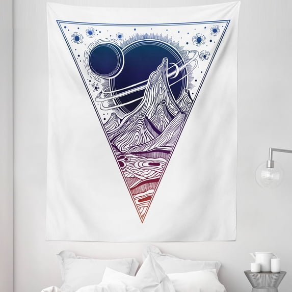 Trippy Tapestry, Space Fantasy in Upside Down Triangles Ombre Colored Modern Design Print, Fabric Wall Hanging Decor for Bedroom Living Room Dorm, 5 Sizes, White and Multicolor, by Ambesonne