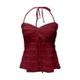 thumbnail image 2 of XIAOCHA Women Lace Halter Tank Top Tie Back Ruched Sleeveless Party Vest Tops, 2 of 7