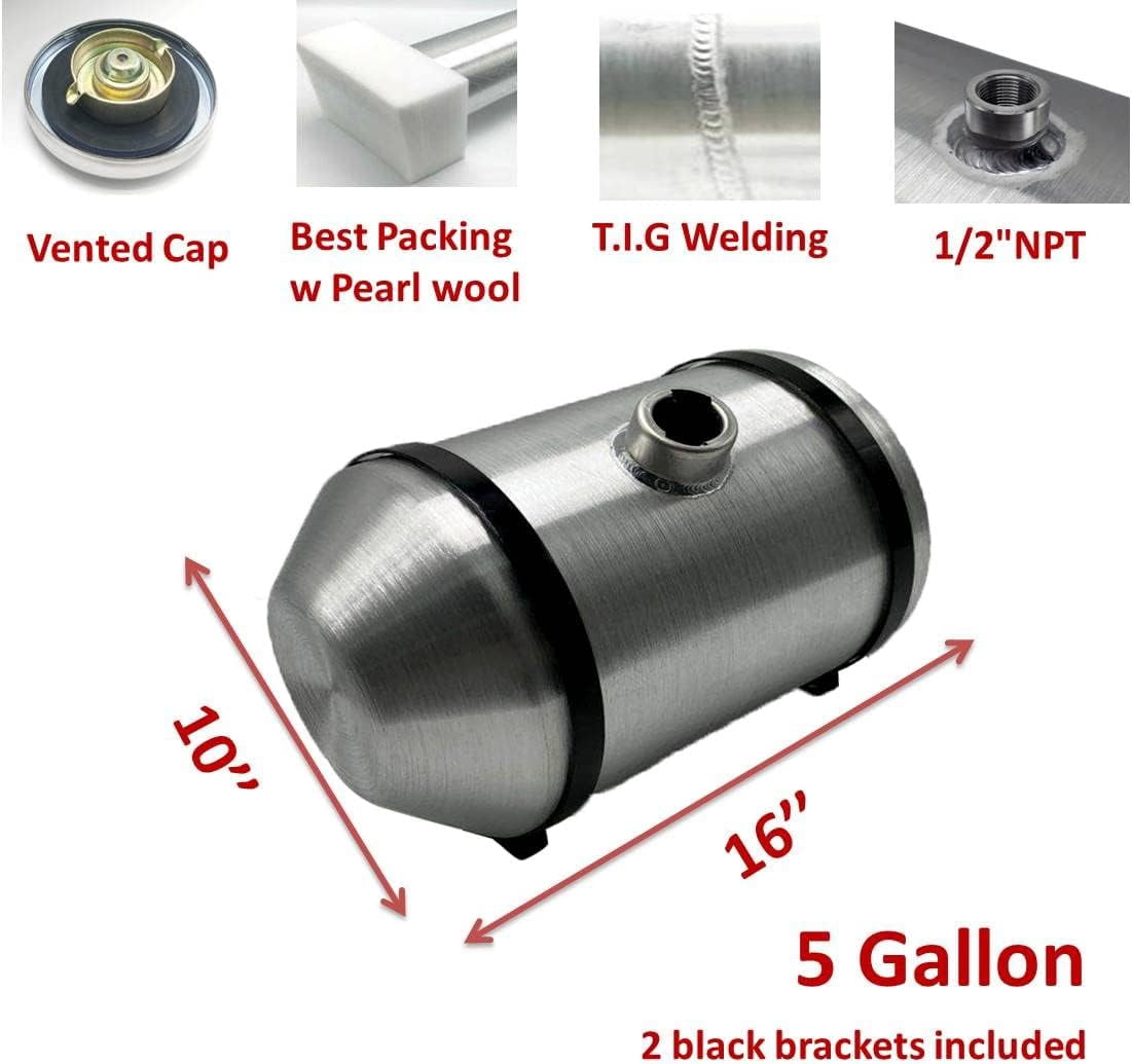 JSD 10" x16" 5 Gallons Spun Aluminum Gas Tank / Fuel Tank for Trike Tractor 1/2" NPT Outlet Center Fill