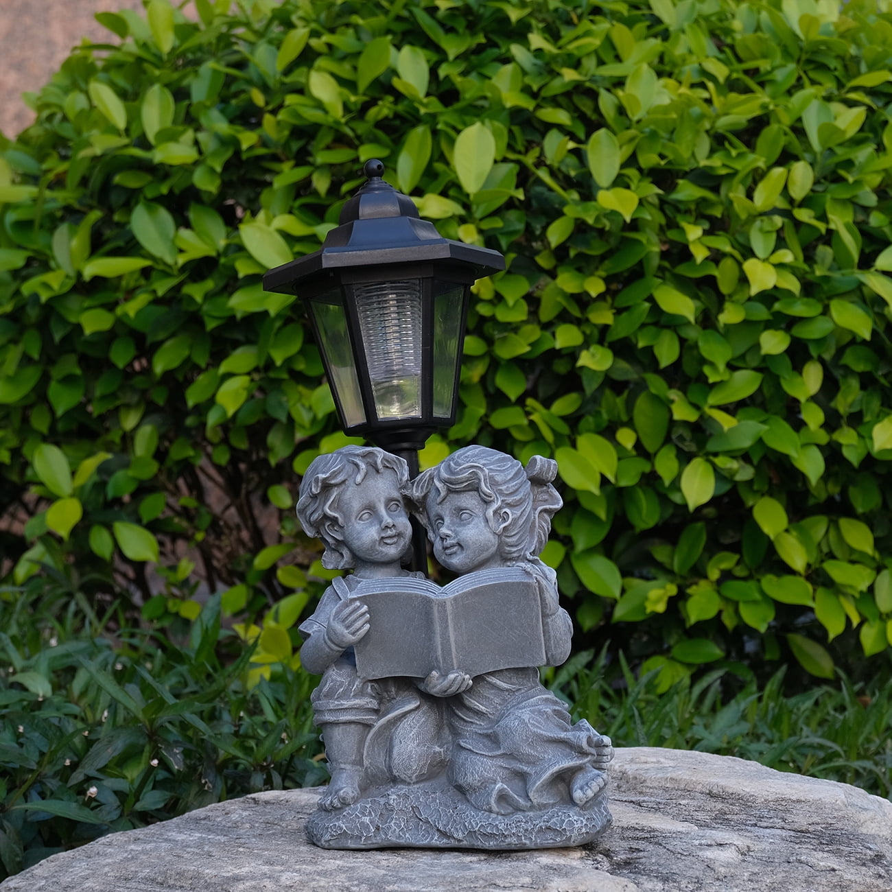 Garden Boy&Girl Statue Decoration,Outdoor Statues with Solar Powered Lantern for Patio Yard Backyard Gifts for Mother's Day Birthday Housewarming,Solar Garden Boy and Girl Reading Sculptures