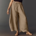 thumbnail image 6 of Women Lace Trim Wide Leg Pants Summer Casual Cropped Drawstring Elastic Waist Lightweight Trousers with Pockets, L, 6 of 6