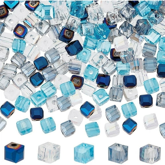 400Pcs 5 Colors Blue Square Glass Beads Blue Glass Cube Bead AB Color Faceted Transparent Glass Crystal Blue Cube Tiny Spacer Bead for Jewelry Making Diy Supplies Crafting Bracelet Beginner