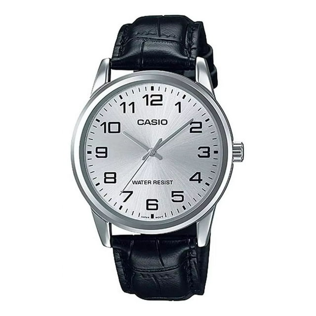 Reloj Casio Mtpv001 Hombre Correa Negro *watchsalas* Full Fondo Plateado MTP-V001L-7B