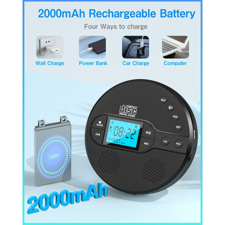 Greadio 2025 Portable CD Player, Bluetooth 5.1, Rechargeable