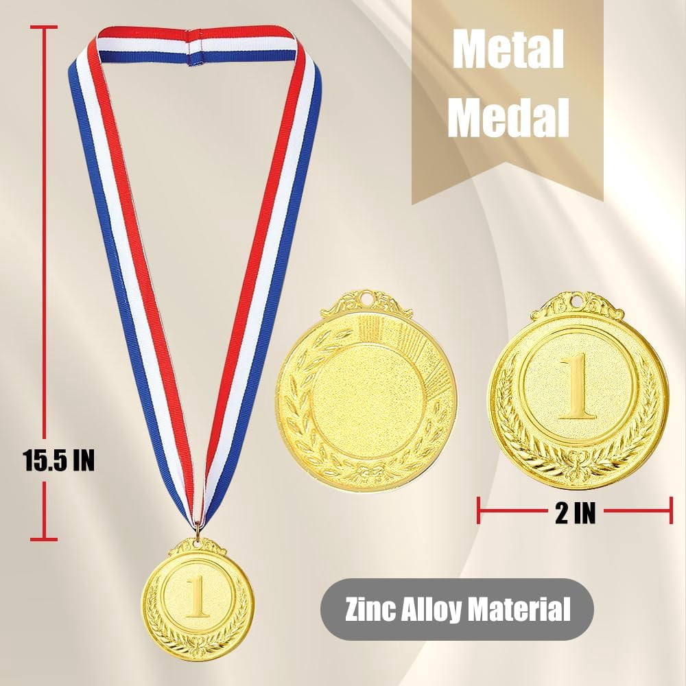 24 Pieces Metal Medals,Winner Medals for Competitions, Olympic Style, Competitions, Party Favors, Gold Silver Bronze Award Metals,Soccer Award Metals, 2 In.