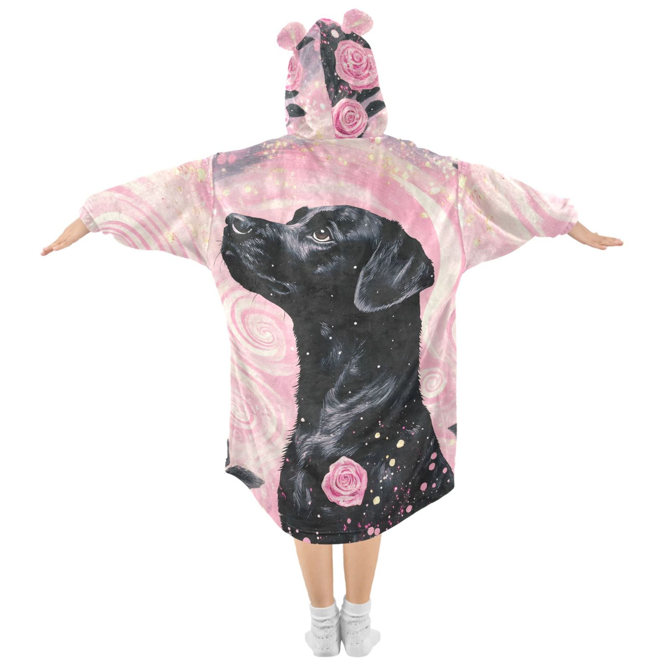 joogoo Wearable Blanket Hoodie Dog in Swirl Flower for Flannel Sherpa Pocket 3-14 YR L