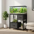 thumbnail image 2 of Heavy Duty 4-Tier Metal & Wood Aquarium Stand with Power Outlets, Storage Drawers, Open Shelves, Sturdy Legs – Fits 20-37 Gallon Fish Tanks & Terrariums, Modern Design – Black, 2 of 7