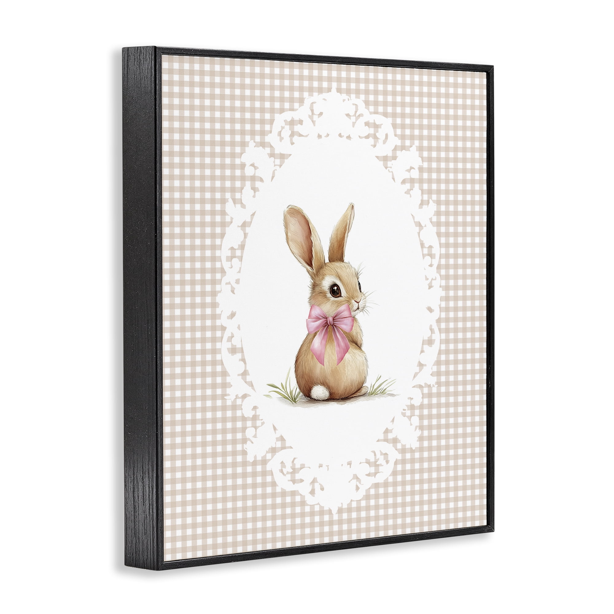 Stupell Industries Vintage Bow & Gingham Bunny Black Framed Giclee Art, design by Christine Simpson Art